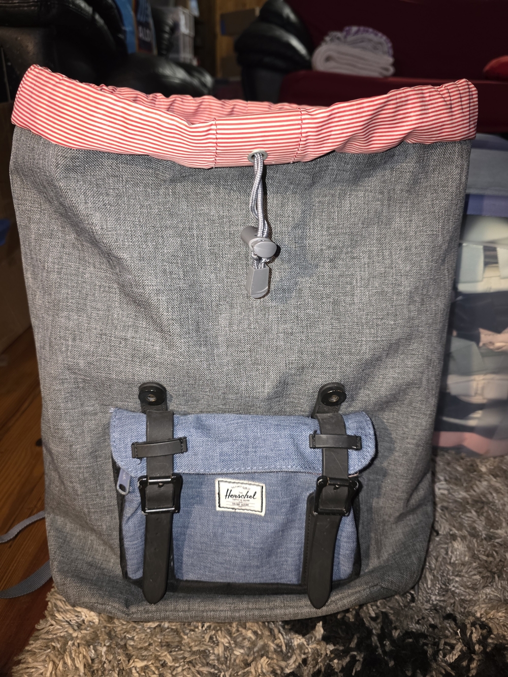Herschel Supply Company Men’s Gray Roll-Top Backpack with Red Lined Top